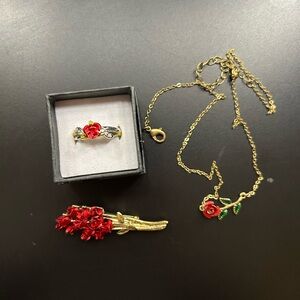 Red Rose Necklace brooch Ring